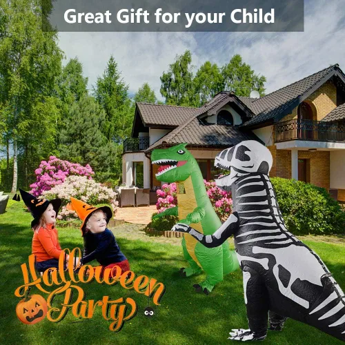 Vista 4 de vlionzebra Disfraz inflable de dinosaurio para Halloween, para adultos y niños