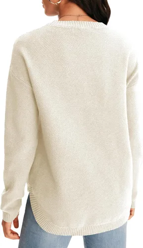Vista 2 de MEROKEETY - Suéter tejido de manga larga y cuello redondo para mujer, unicolor, sin botones y de ajuste grande