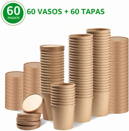 Vista 7 de bloomoon Paquete de 60 recipientes de papel de 16 onzas con tapas, recipientes de pinta de helado, recipientes desechables de sopa de 16 onzas