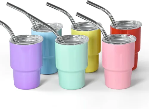 Vista 10 de AGH vaso de chupito de 3 oz, mini vaso con popote y tapa, vasos de chupito de acero inoxidable mate de colores, vasos con aislamiento al vacío