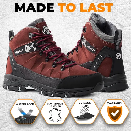 Vista 3 de Foxelli Botas de senderismo para hombre, botas de senderismo impermeables de gamuza para hombre, transpirables, cómodas y ligeras