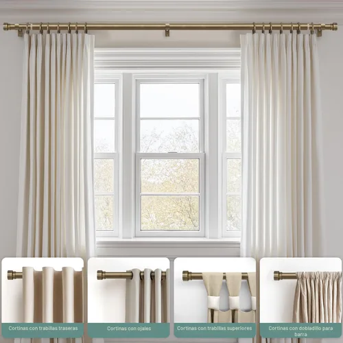 Vista 4 de Lootkell Barras de cortina de bronce antiguo para ventanas de 28 a 48 pulgadas, longitud ajustable, resistente, 1 pulgada de diámetro, con remates