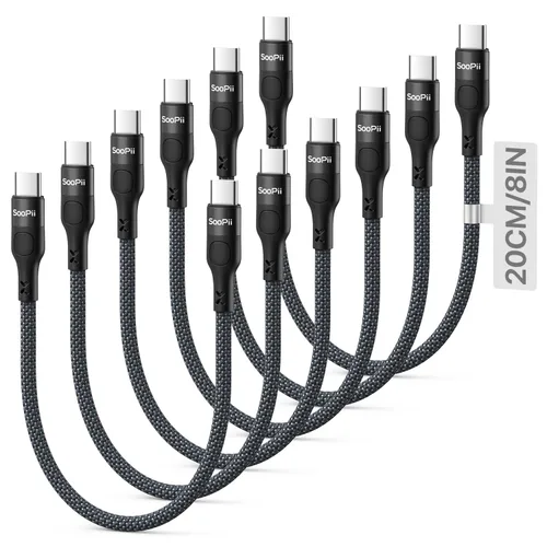 Vista 11 de SOOPII 6-Pack Short USB C to USB C Cable 240W with Built-in Snap Clip