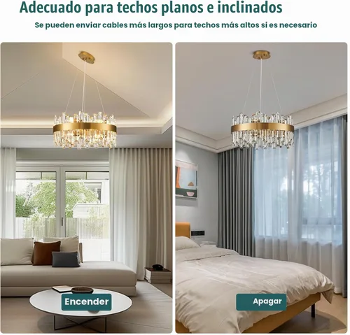 Vista 7 de Siljoy - Candelabro de cristal moderno, 12 luces, lujoso, redondo, de 2 niveles, con cristal K9 en forma de gota de lluvia, lámpara colgante de Oro
