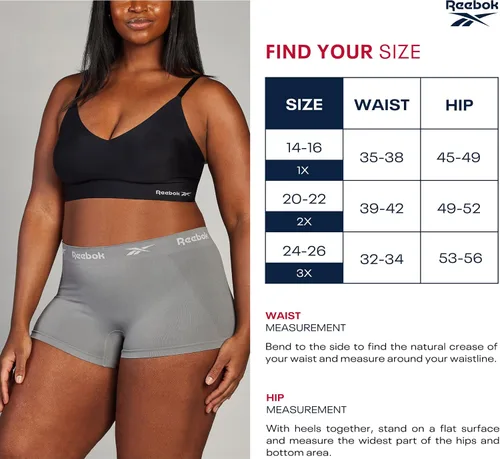 Vista 7 de Reebok Women's Underwear - Plus Size High Waisted Seamless Boyshort Panties (3 Pack)
