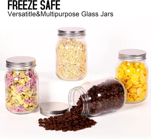 Vista 6 de BEWAVE Frascos de vidrio Mason, frascos de vidrio transparentes de 16 oz con tapas para sellar, frascos de boca normal para enlatado de alimentos