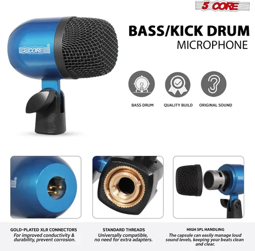 Vista 2 de 5 CORE Juego de micrófonos de batería de 9 piezas con 5 micrófonos de percusión dinámicos Kick Bass, Tom/Snare y 4 condensadores Hi Hat & Platillos