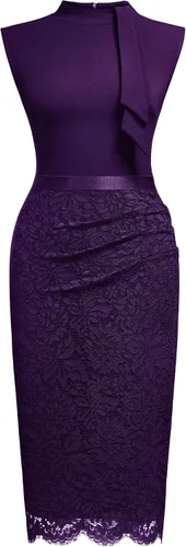 Vista 5 de Miusol Women's Retro Half Collar Contrast Floral Lace Cocktail Party Dress