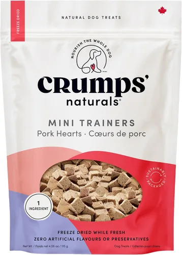 Vista 11 de CRUMPS NATURALS Mini Trainers - Corazones de cerdo liofilizados, 1.9 onzas, golosinas para perros