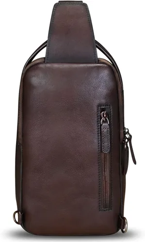Vista 3 de LRTO Bolso bandolera de cuero genuino para senderismo, mochila retro hecha a mano cruzada en el pecho, bolsa de hombro antirrobo