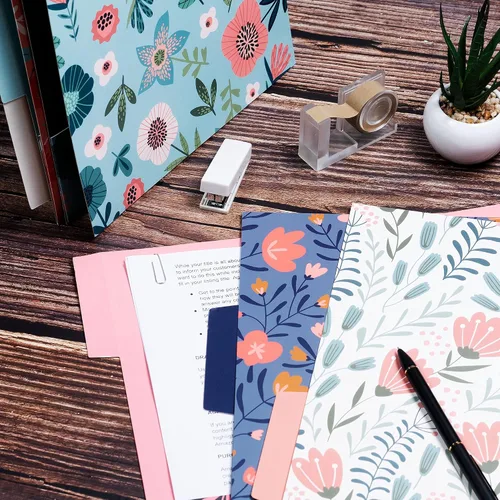 Vista 3 de Carpetas decorativas para archivos, paquete de 12 carpetas florales, tamaño carta, 6 diseños