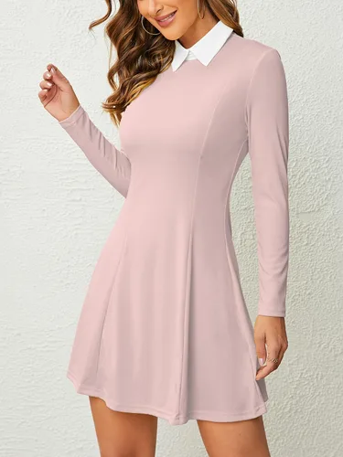 Vista 4 de Vestido de manga larga para mujer, con cuello Peter Pan, ajuste y acampanado para el miércoles Addam