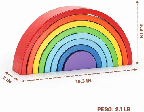 Vista 5 de TUOWITA Juguete apilable de madera arco iris, juego grande de arco apilador de madera, bloques de construcción de arco Montessori, bloques de Extra
