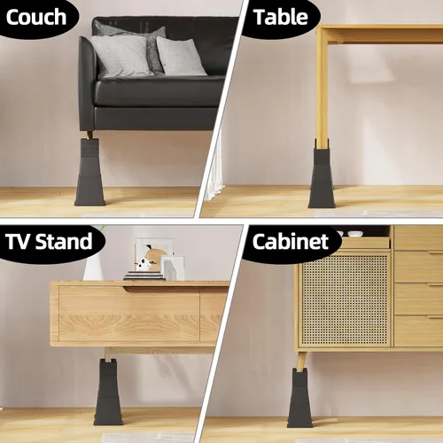 Vista 6 de Elevadores de cama de 12 pulgadas, resistentes, ajustables para cama, sofá, mesa, silla, soporta hasta 1500 libras (juego de 4, negro)