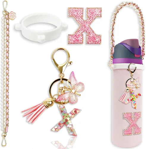 Vista 22 de Letter Handle Strap Accessories with Cute Initial Charm Compatible with Owala Water Bottle 24oz 32oz 40oz Owala Kids