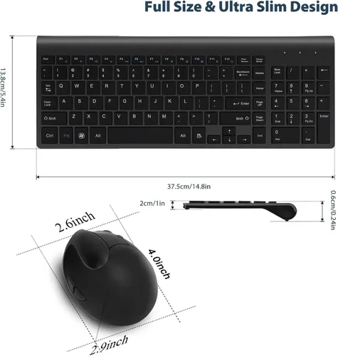 Vista 3 de Fonicer Ratón ergonómico vertical inalámbrico de 2.4 GHz y teclado Combo tamaño portátil ultrafino para PC, computadora de escritorio, laptop, Mac