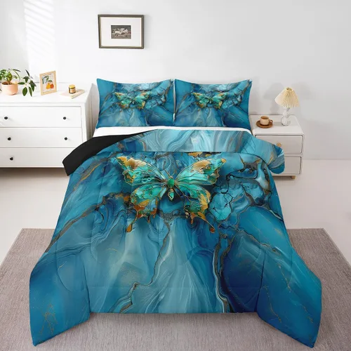 Vista 13 de Erosebridal Juego de ropa de cama de calavera gótica, flores mandala, mariposa hippie para niñas y niños, edredón de esqueleto de la muerte de Negro