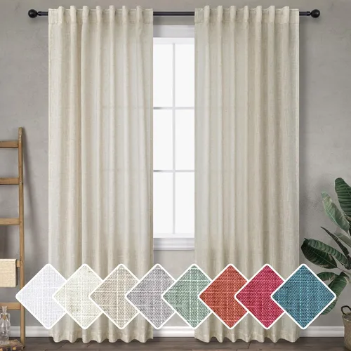 Vista 50 de DANCURTON Cortinas de lino para ventana, cocina moderna, dormitorio, ventanas pequeñas, 2 paneles con bolsillo con pestaña trasera, gruesas
