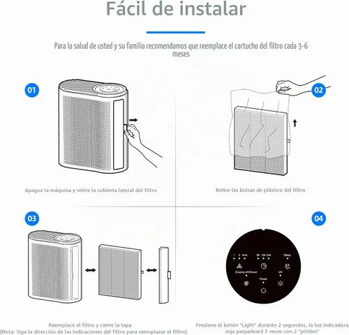 Vista 7 de AROEVE MK04 Filtro de aire adecuado para MK04 para polvo, caspa de mascotas, humo, polen para dormitorio y oficina, versión estándar