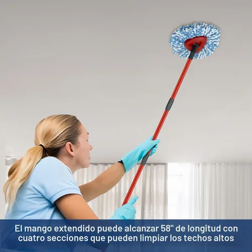 Vista 5 de Repuestos de mango de trapeador giratorio para trapeador Oceda de 4 secciones, mango de repuesto compatible con repuestos de trapeador giratorio