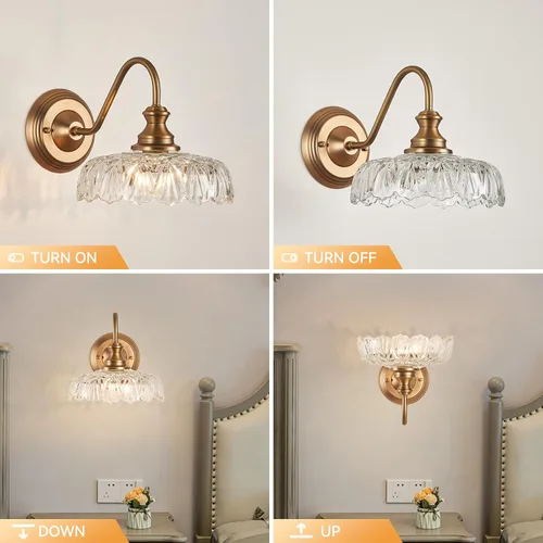 Vista 4 de HDDFL Aplique de pared vintage en latón mate para mesita de noche, lámpara de pared para dormitorio, accesorios de iluminación en puerta para sala