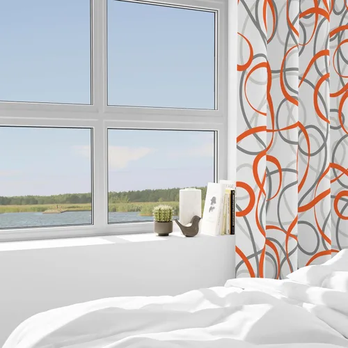 Vista 3 de Cortinas Geométricas Naranja Gris Blanco 2 Juegos de Paneles Patrón de Arte Moderno de Línea Abstracta Tratamientos para Ventanas Oscurecimiento