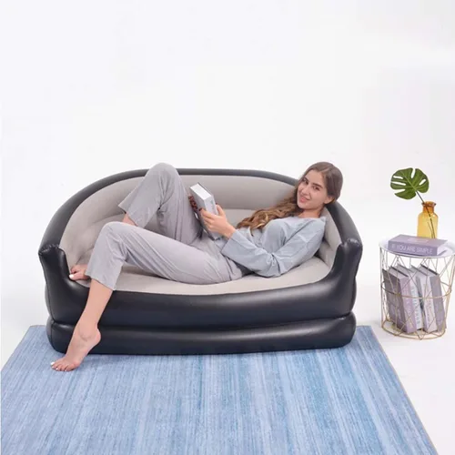 Vista 6 de Sofá inflable doble plegable, colchón inflable con reposabrazos, sofá de aire portátil para sala de estar interior y balcón al aire libre, patio