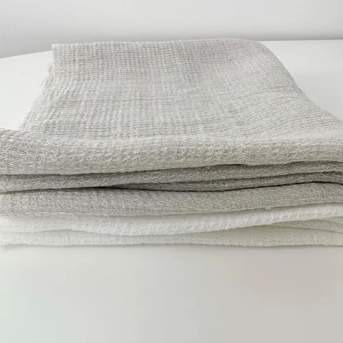 Vista 5 de Tela de tweed de gofre de lino 7349 7350 Natural