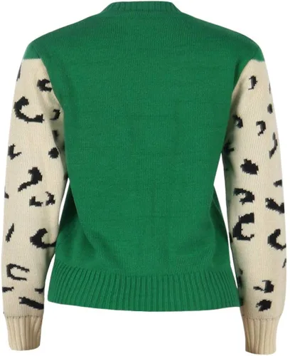 Vista 4 de JUNBOON Suéteres de punto con estampado de leopardo para mujer de manga larga cuello redondo