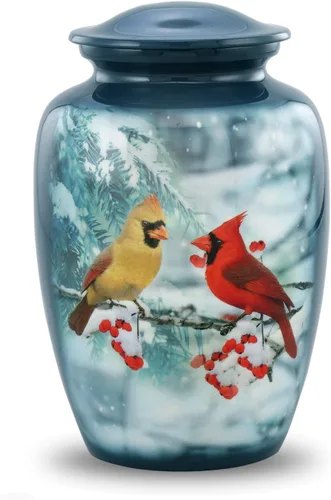 Vista 9 de Immortal Memories Mini urna cardenal – Cozy Cardinals Sharing Urn con funda y bolsa de terciopelo, color gris (CC-K Keepsake)