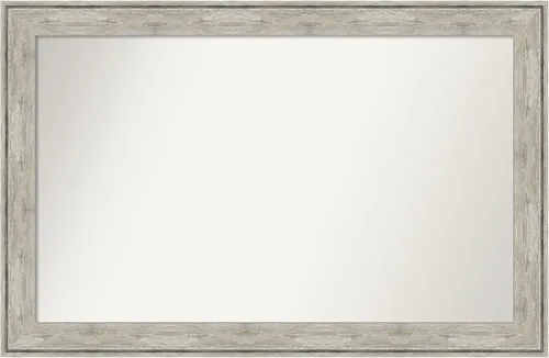 Vista 359 de Amanti Art Espejo de baño plateado para sobre el fregadero, 28 x 37 pulgadas, elegante espejo rectangular de peltre cepillado, marco de madera