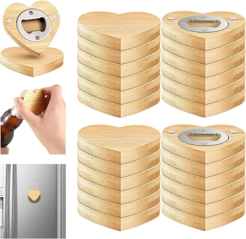 Vista 8 de Vesici 24 piezas de abrebotellas magnético de 6.35 cm DIY en forma de mariposa de bambú, abrebotellas de madera, imán de nevera, adhesivo