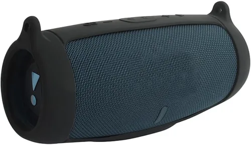 Vista 5 de Funda de silicona para altavoz Bluetooth J.BL Charge 5, funda protectora de viaje portátil con correa para el hombro y mosquetón (negro)