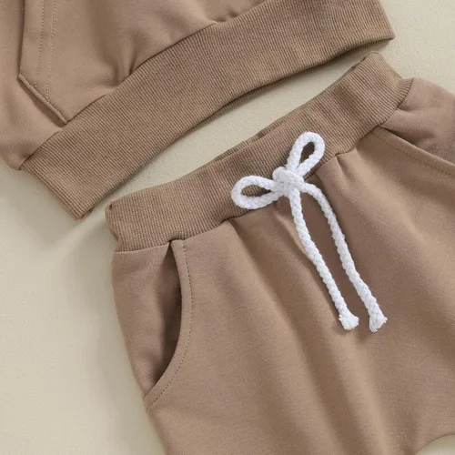 Vista 6 de Conjunto de 2 piezas de sudadera con capucha y pantalones deportivos para bebés y niños pequeños, ropa de otoño e invierno