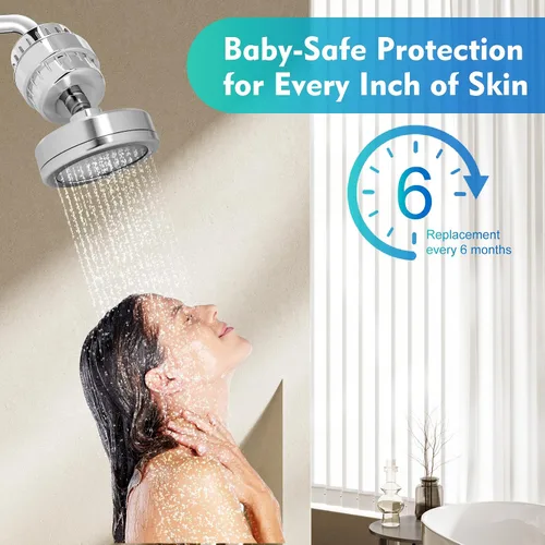 Vista 6 de Juego de cabezal de ducha filtrado, 5 filtros de ducha reemplazables de 20+3 etapas para agua dura con vitamina C y E para una piel y cabello