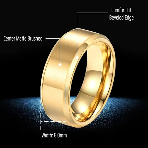 Vista 3 de Ahloe Jewelry Juegos de anillos de boda de oro amarillo de 18 quilates para él y ella, mujeres y hombres, bandas de acero inoxidable de titanio