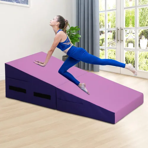 Vista 2 de Colchoneta de gimnasia de 48 x 24 pulgadas, plegable, inclinada, con superficie de PVC antideslizante y asas para niños, entrenamiento en casa