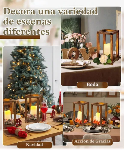 Vista 4 de Huquary 16 piezas de centro de mesa de madera para bodas, incluye 8 faroles de madera rústica y 8 portavelas sin llama para decoración de mesa