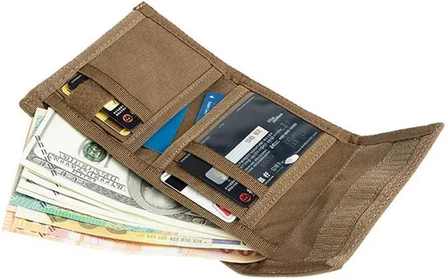 Vista 3 de EXCELLENT ELITE SPANKER Cartera triple de nailon para hombre, tarjetero táctico militar con bolsillo para monedas, cartera al aire libre, Marrón