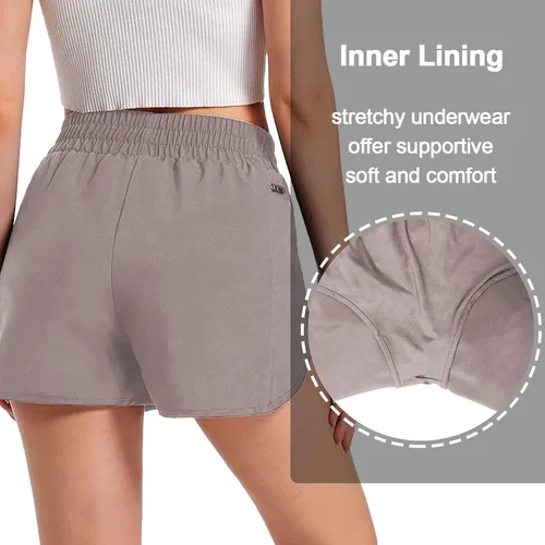 Vista 6 de TUVEKE Pantalones cortos de entrenamiento para mujer, cintura alta, pantalones cortos atléticos 2 en 1, pantalones cortos de yoga para gimnasio