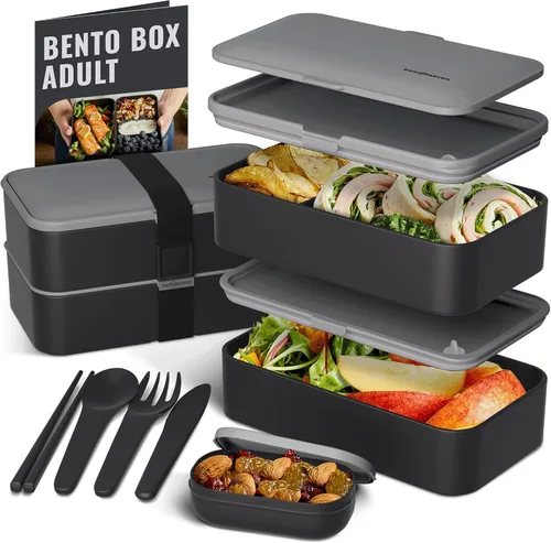 Vista 13 de Bentoheaven Lonchera Bento de alta calidad para adultos con compartimentos para mujeres y hombres, juego de utensilios, palillos y recipiente