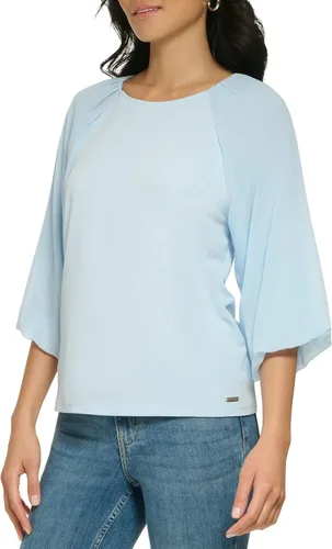 Vista 2 de Calvin Klein Blusa de manga farol mixta de jersey mate para mujer