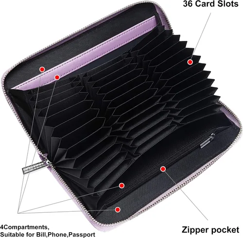 Vista 3 de OIDERY Cartera para tarjetas de crédito de gran capacidad para mujer, bloqueo RFID con correa extraíble