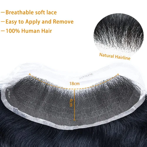 Vista 3 de Pieza frontal de cabello para hombres, extensión de cabello humano virgen de repuesto de línea capilar natural, extensión de cabello frontal