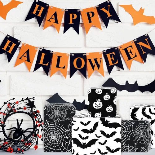 Vista 6 de Whaline Papel de seda de Halloween de calabaza en blanco y negro, 13.8 x 19.7 pulgadas, papel decorativo de regalo para Halloween, truco y trato