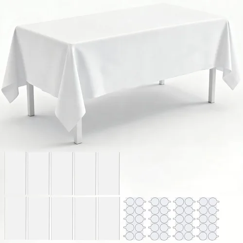 Vista 8 de Paquete de 10 manteles de plástico blanco, 108 x 54 pulgadas, manteles rectangulares desechables bohemios para bodas, pícnics y fiestas
