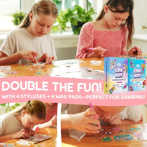 Vista 7 de Blue Squid Kits de arte de diamantes para niños, unicornio y sirena, divertido y fácil, kit de pintura de diamantes 5D para niños, kit de arte
