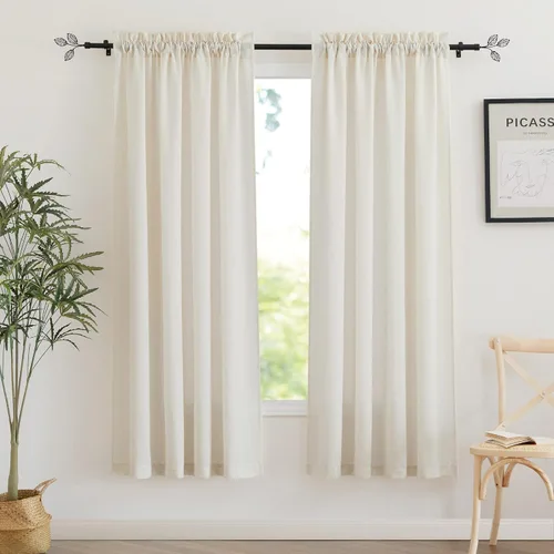 Vista 15 de RYB HOME Cortinas traslúcidas grises – Cortinas semitransparentes mezcladas de lino para privacidad, cortinas de ventana, reducción de luz para sala