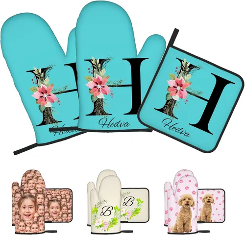 Vista 16 de Manoplas de horno personalizadas con nombre y foto, resistentes al calor y a la intemperie, para amigos y familia, como regalo de cocina, horneado