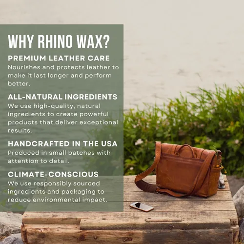 Vista 7 de Rhino Wax - Kit completo de limpieza y acondicionamiento de cuero (aceite + acondicionador + limpiador + cera impermeabilizante + cepillos + paños)
